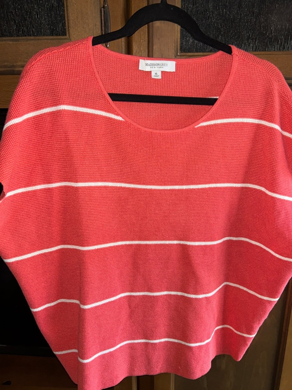Madison Coral and White Striped Scoop Neck Sweater